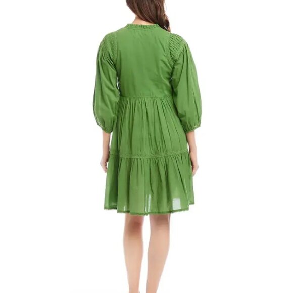 NWT KAREN KANE Mango Tango Lace Trim Tiered Green Dress Size Large (NEW $138) - Picture 4 of 12